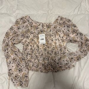 Free People Paisley Print Blouse in Pink and Gold